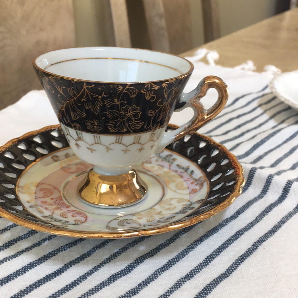 Beautiful cobalt blue and 24 k gold porcelain coffee cup and saucer 1814-1865